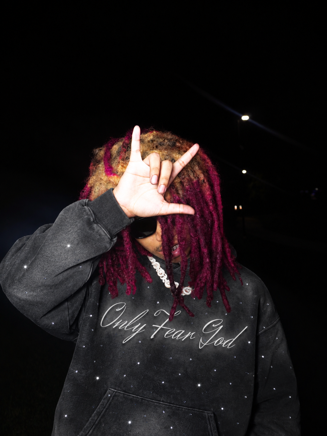 "Only Fear God" Rhinestone Hoodie